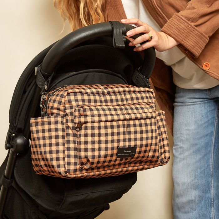 FREYA Eco Oversized Stroller Organiser with Stroller Clips - Gingham Check