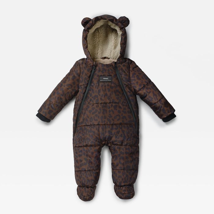 ANDERS Eco Snowsuit - Chocolate Leopard (With Feet)