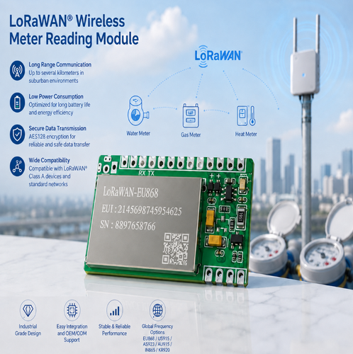 1. AMR / Meter Reading Communication Modules, 2. Pulse Reader / Retrofit Meter Data Logger. 3. LoRaWAN Gateway & AMR / AMI Metering Solutions