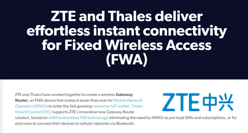 ZTE and Thales deliver effortless instant connectivity