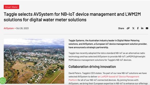 Taggle selects AVSystem for NB-IoT device management and LWM2M solutions for digital water meter solutions