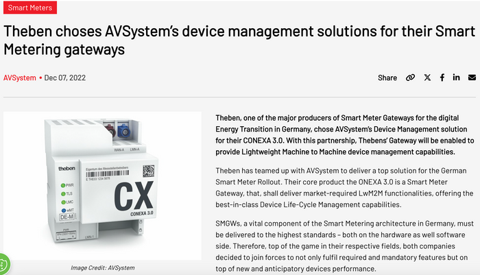 Theben choses AVSystem’s device management solutions for their Smart Metering gateways