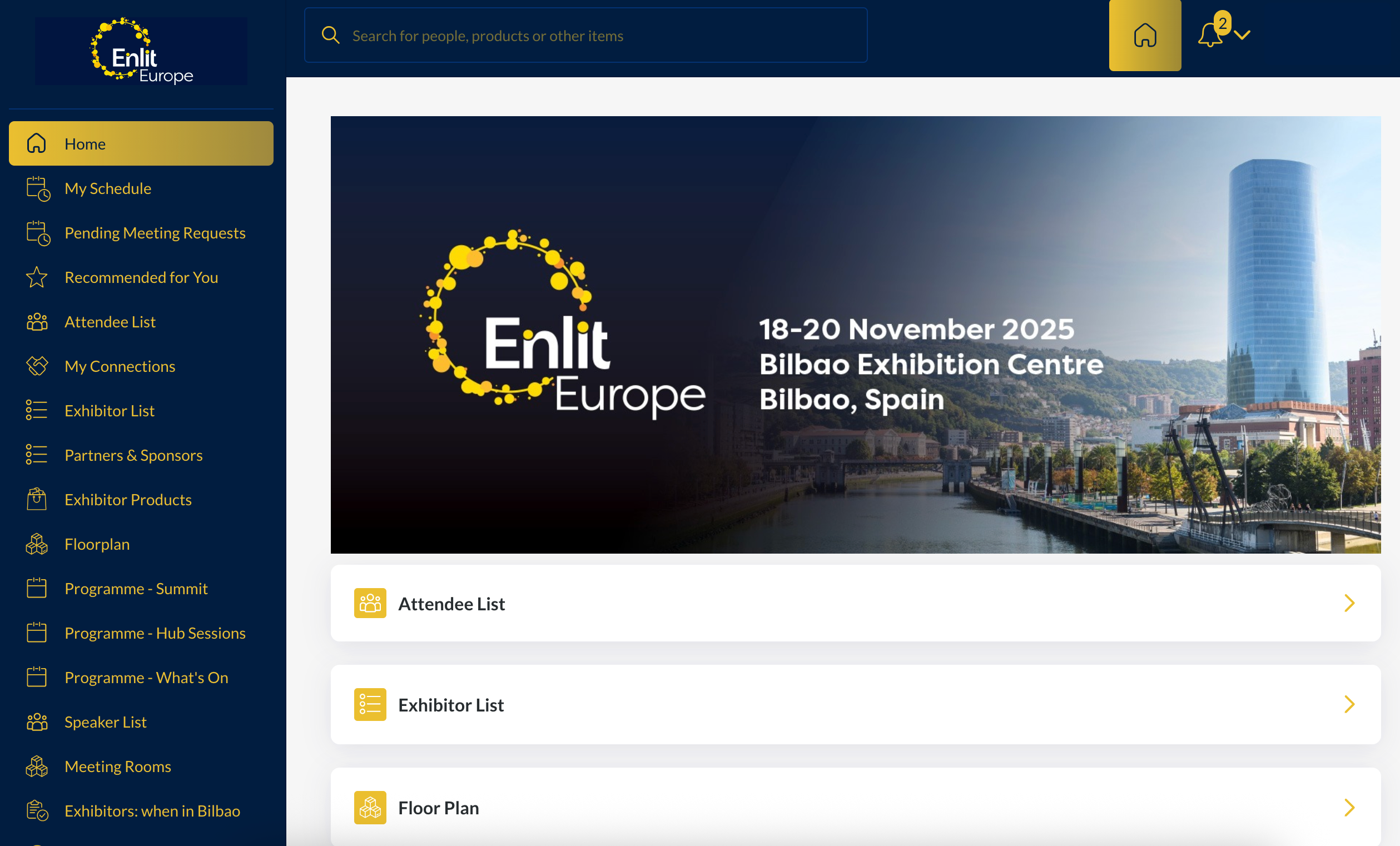 Enlit Europe 2025 event app homepage screenshot
