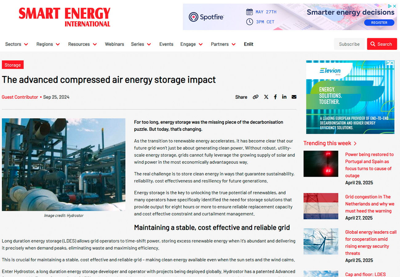 Smart Energy International Hydrostor Energy Storage Impact