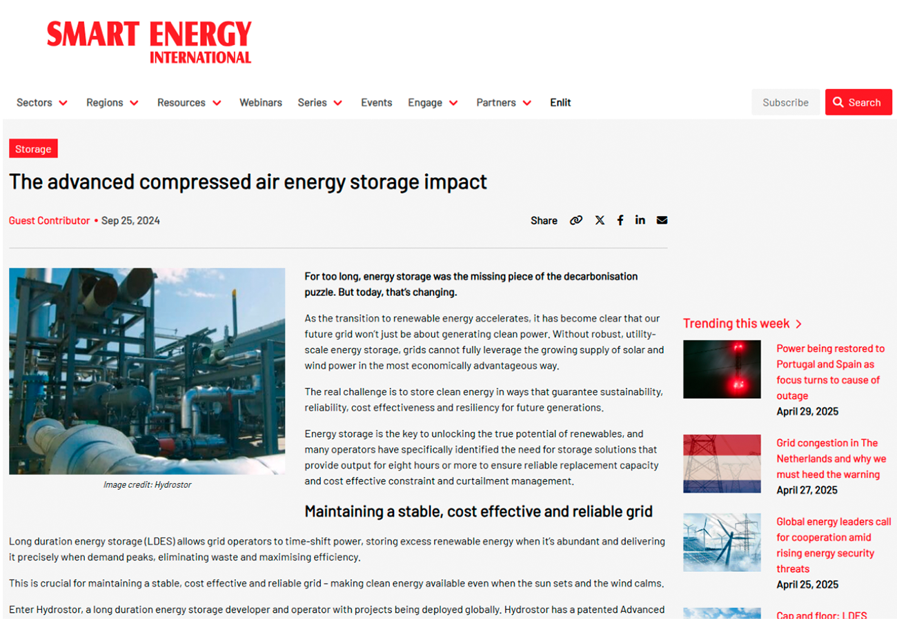 Smart Energy International Hydrostor Energy Storage Impact