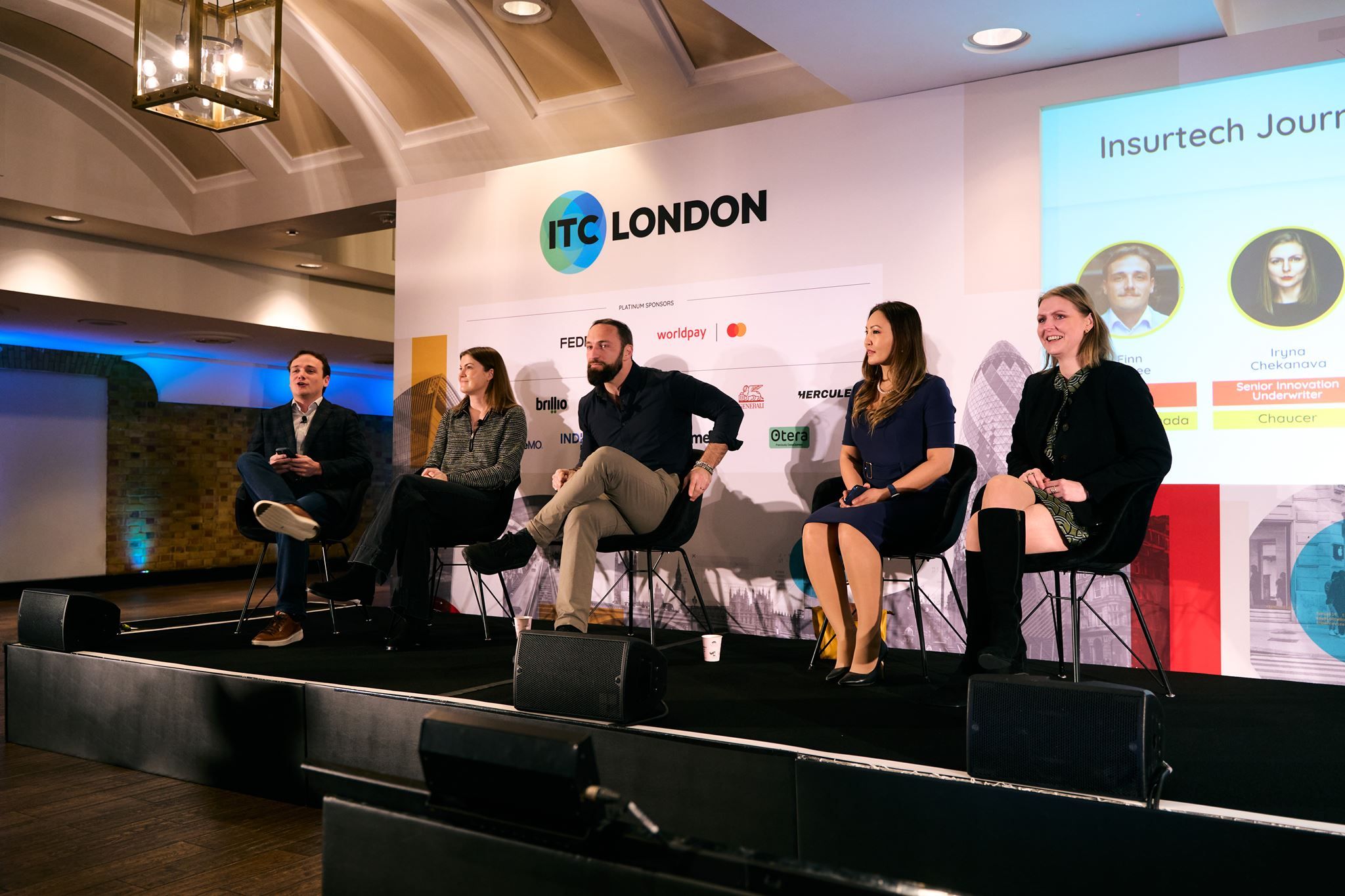 The Insurtech Journeys, from Product to Profit panel seated on stage at ITC London 2026