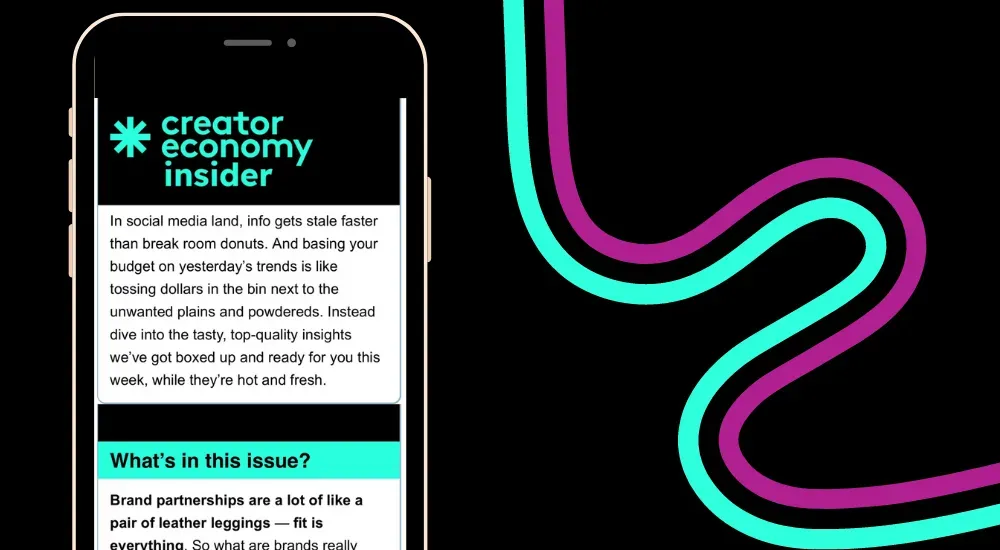A phone screen with the Creator Economy Live weekly newsletter