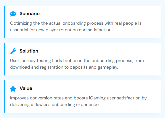 Onboarding testing for iGaming