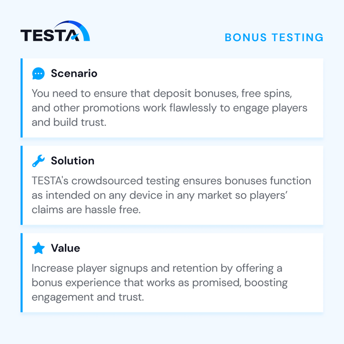 Bonus testing for iGaming