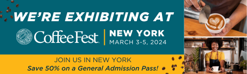 We're Exhibiting at Coffee Fest New York Exhibitor Graphic - 500x150