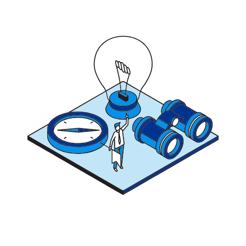 Graphic of two exhibitors scanning with their cell phones, cell phone and lightbulb