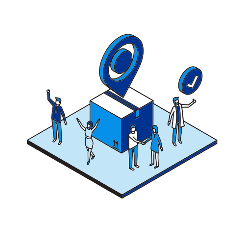 Graphic of: Attendees and exhibitors waving and shaking hands