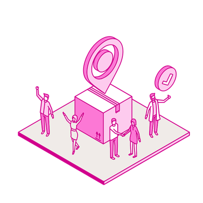Graphic of: Attendees and exhibitors waving and shaking hands