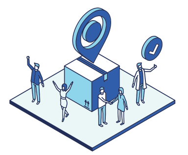 Graphic of: Attendees and exhibitors waving and shaking hands