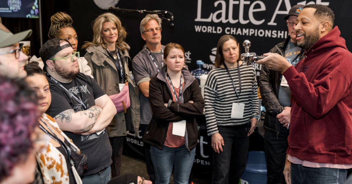 Antoine teaching Coffee Fest's Foundational Barista Skills class