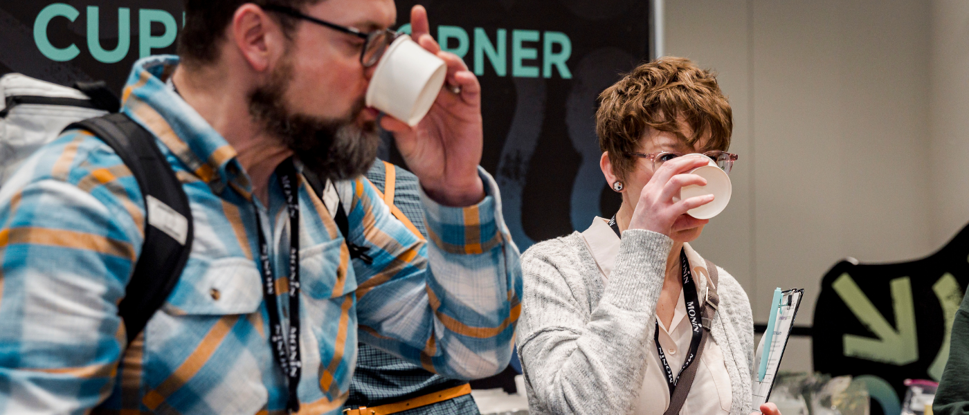 Two attendees during session in the Cupping Corner
