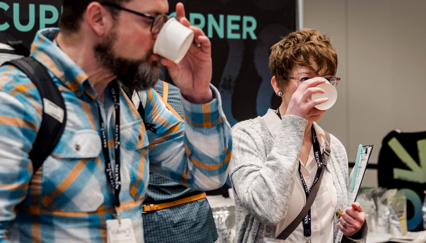 Attendees in cupping session