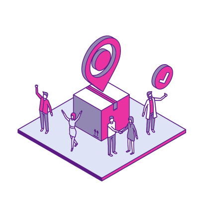 Graphic of: Attendees and exhibitors waving and shaking hands