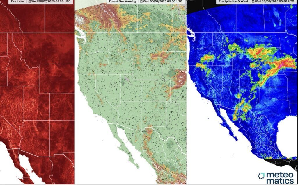 Renderings from the MetX platform highlight wildfire threats. Courtesy: Meteomatics