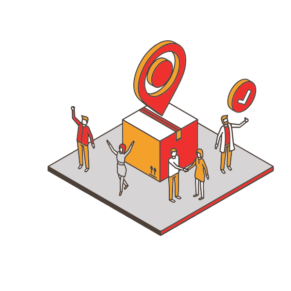 Graphic of: Attendees and exhibitors waving and shaking hands