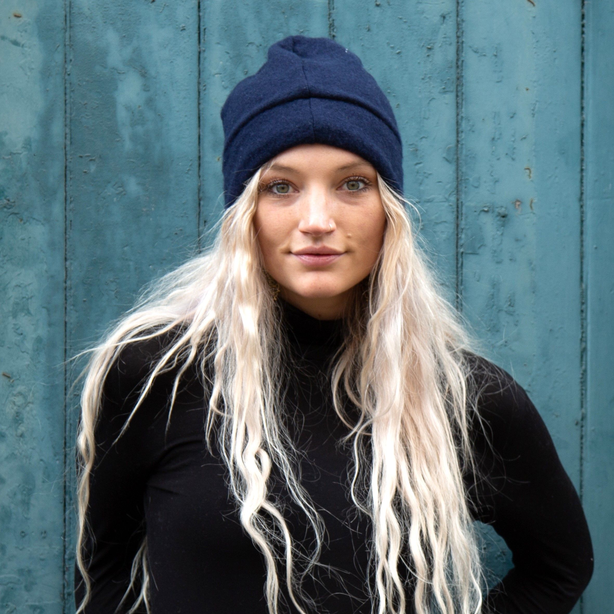 model in beanie