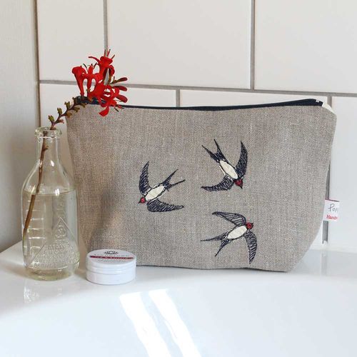 Embroidered make up bag - Swallows