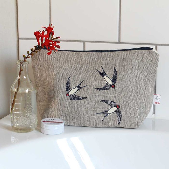 Embroidered make up bag - Swallows