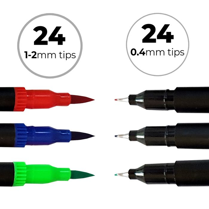 24 Duotip Brush & Fineliner Pens
