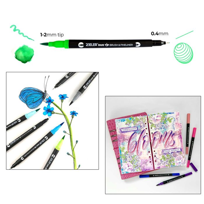 24 Duotip Brush & Fineliner Pens