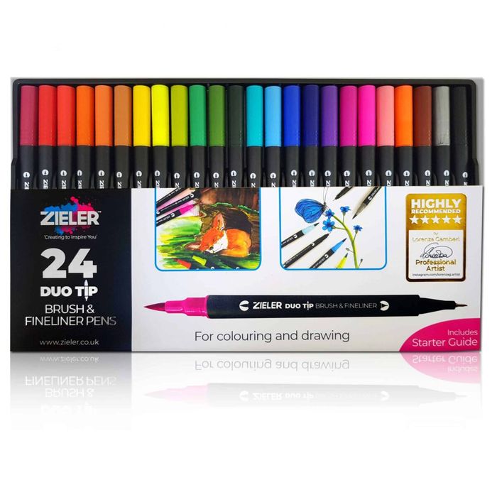 24 Duotip Brush & Fineliner Pens
