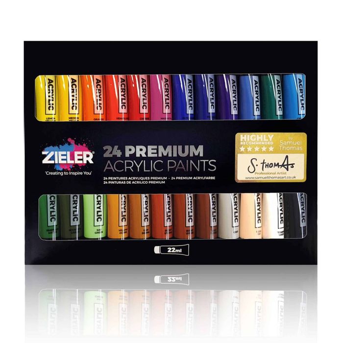 24 Premium Acrylic Paints (22ml Tubes)