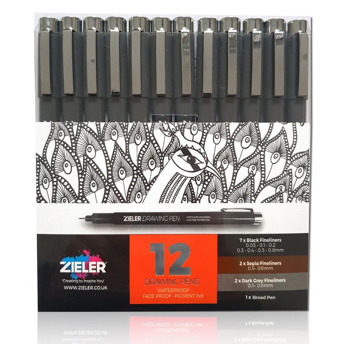 Fineliner Drawing Pens (Set of 12)