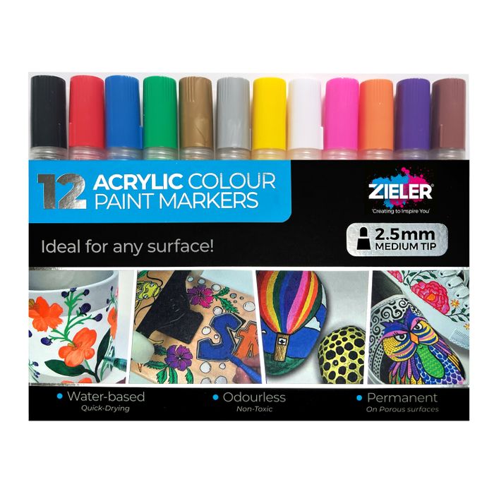 12 Acrylic Paint Marker Pens - 2.5mm