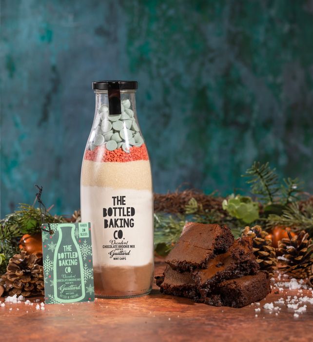 Decadent Chocolate Brookie Mix in a Bottle made with Guittard Mint Chips