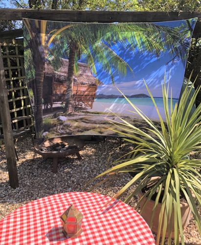 Gift Backdrop - Tropical Garden Beach Hut 6ft 6