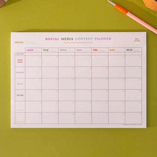 Social Media Weekly Content Planning Pad | A4 | Colourful