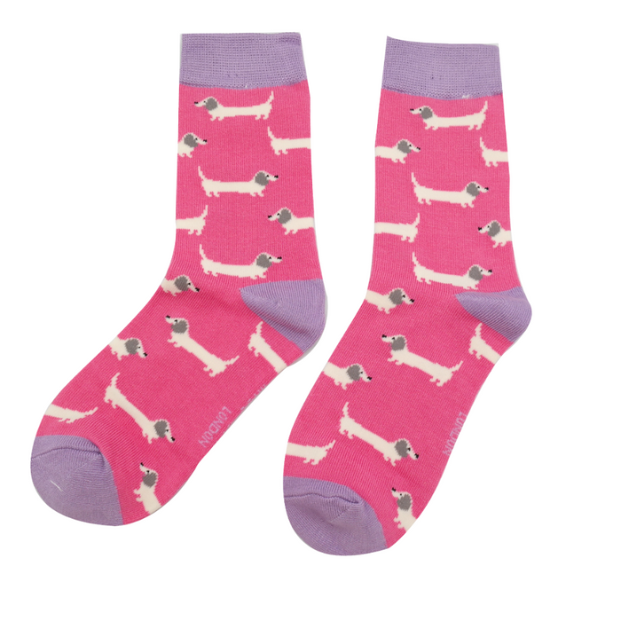 KS010 Girls Sausage Dogs Socks Bright Pink