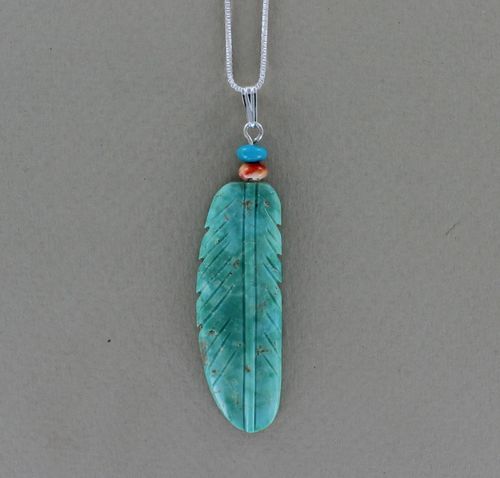 Navajo turquoise feather pendant