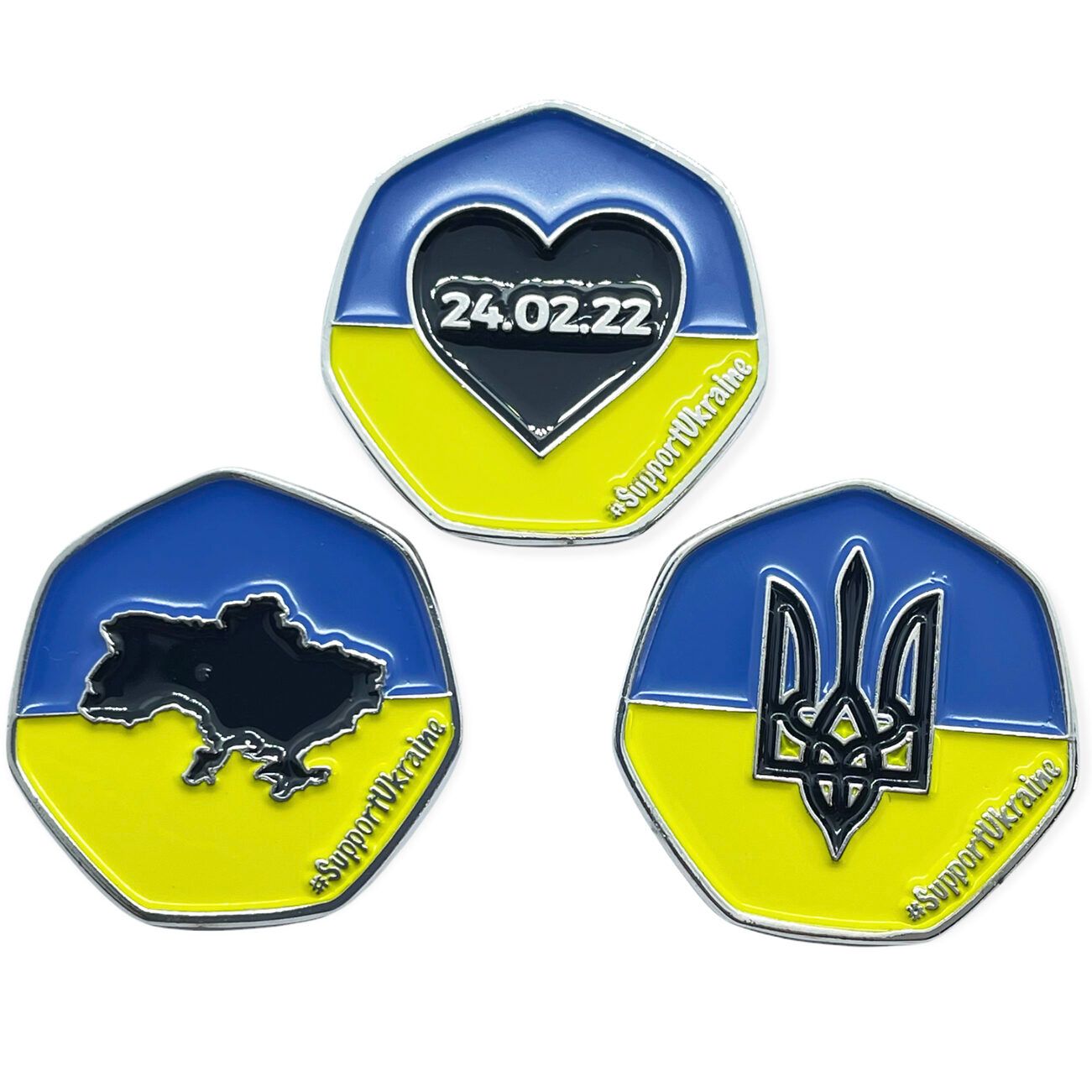 Set of 3 Support Ukraine 2022 50p Shaped Coin