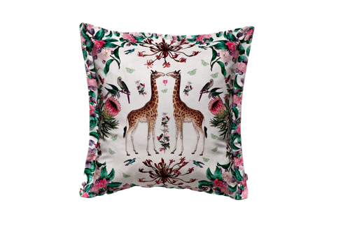 Giraffe Blossom Velvet Cushion
