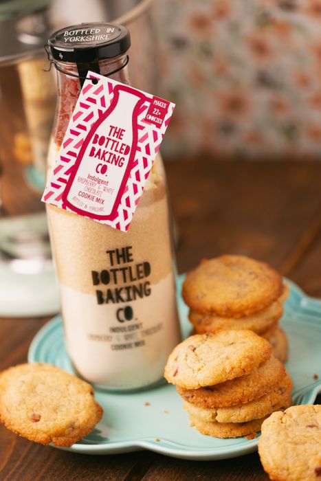 Raspberry & White Chocolate Cookie mix in a bottle