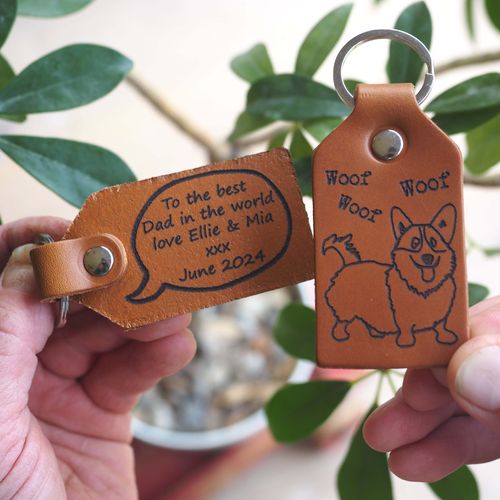 Funny dog breed leather key ring