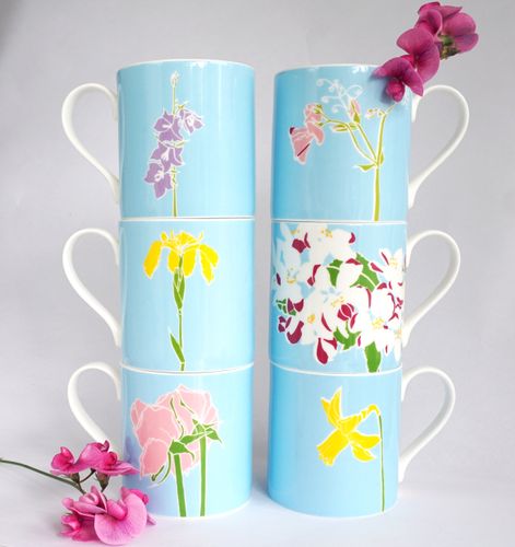 Floral fine bone china mugs, made in England