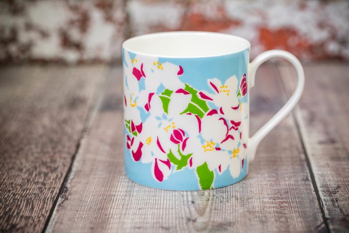 'Apple blossom' fine bone china mug made in England