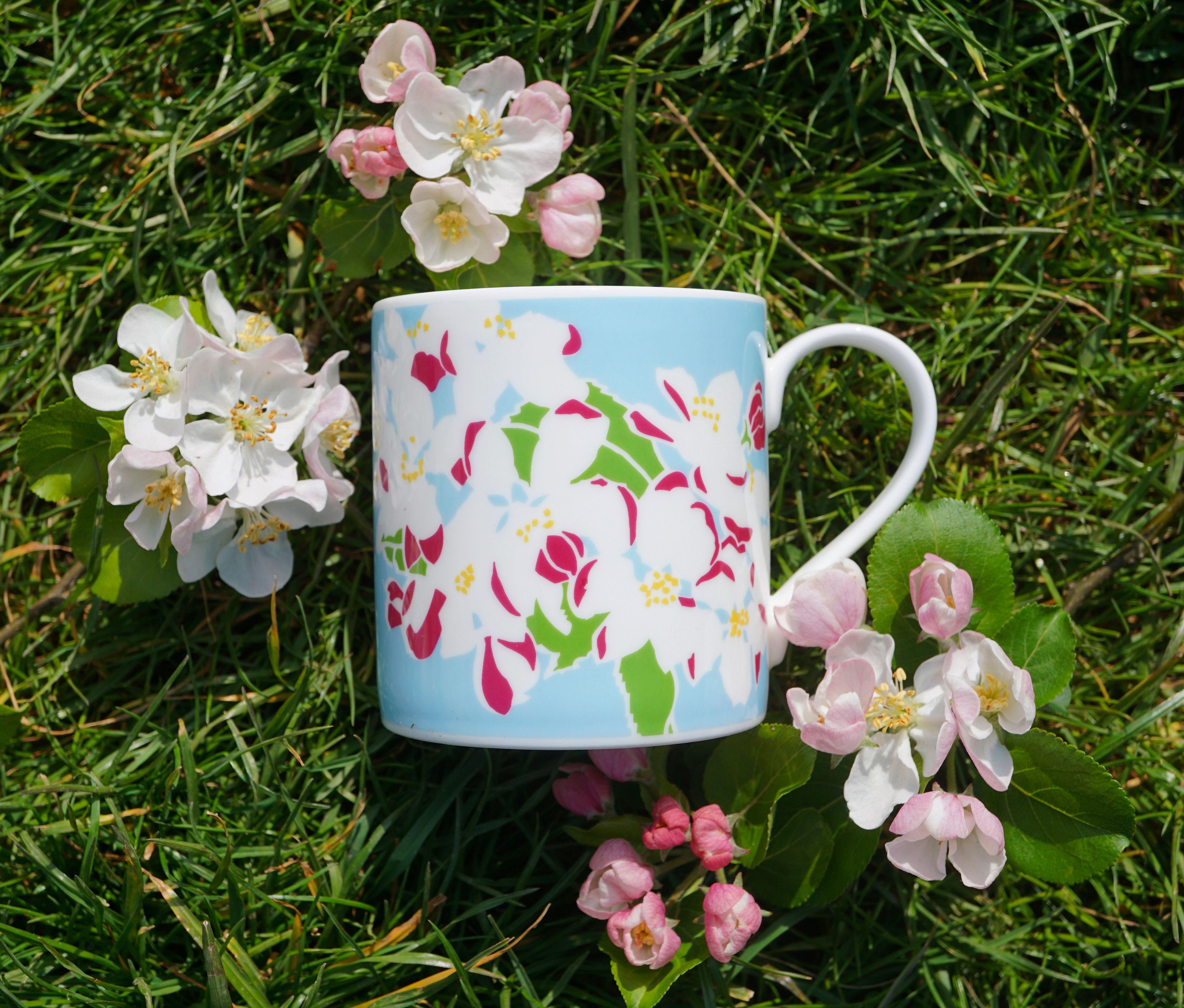 'Apple blossom' fine bone china mug made in England