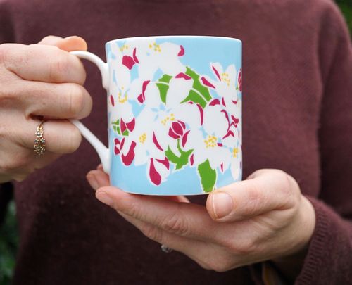 'Apple blossom' fine bone china mug made in England
