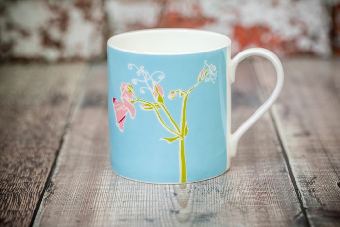 'Sweet pea' fine bone china flower mug made in England