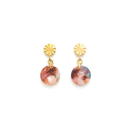 Resin disc drop earring in gold & multi