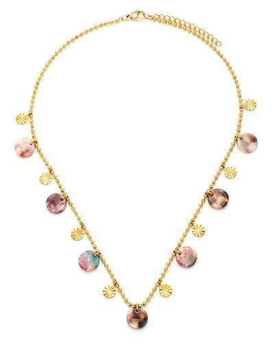 Resin disc ball chain necklace in gold & multi