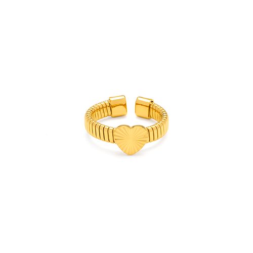 Ridged band ring with heart in gold